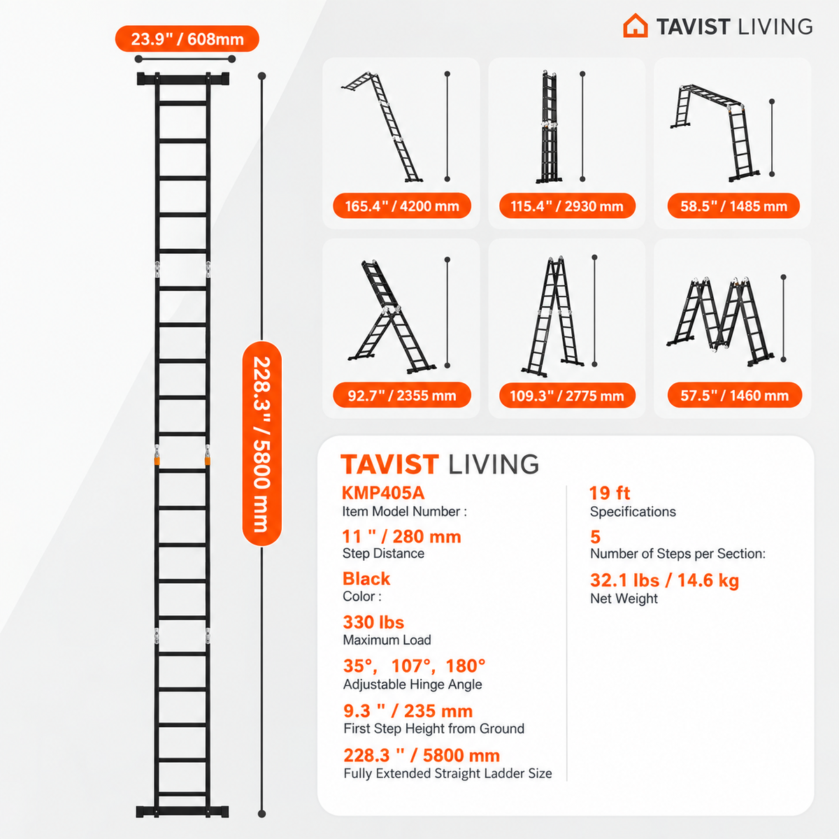 Tavist Living ladder configurations and dimensions