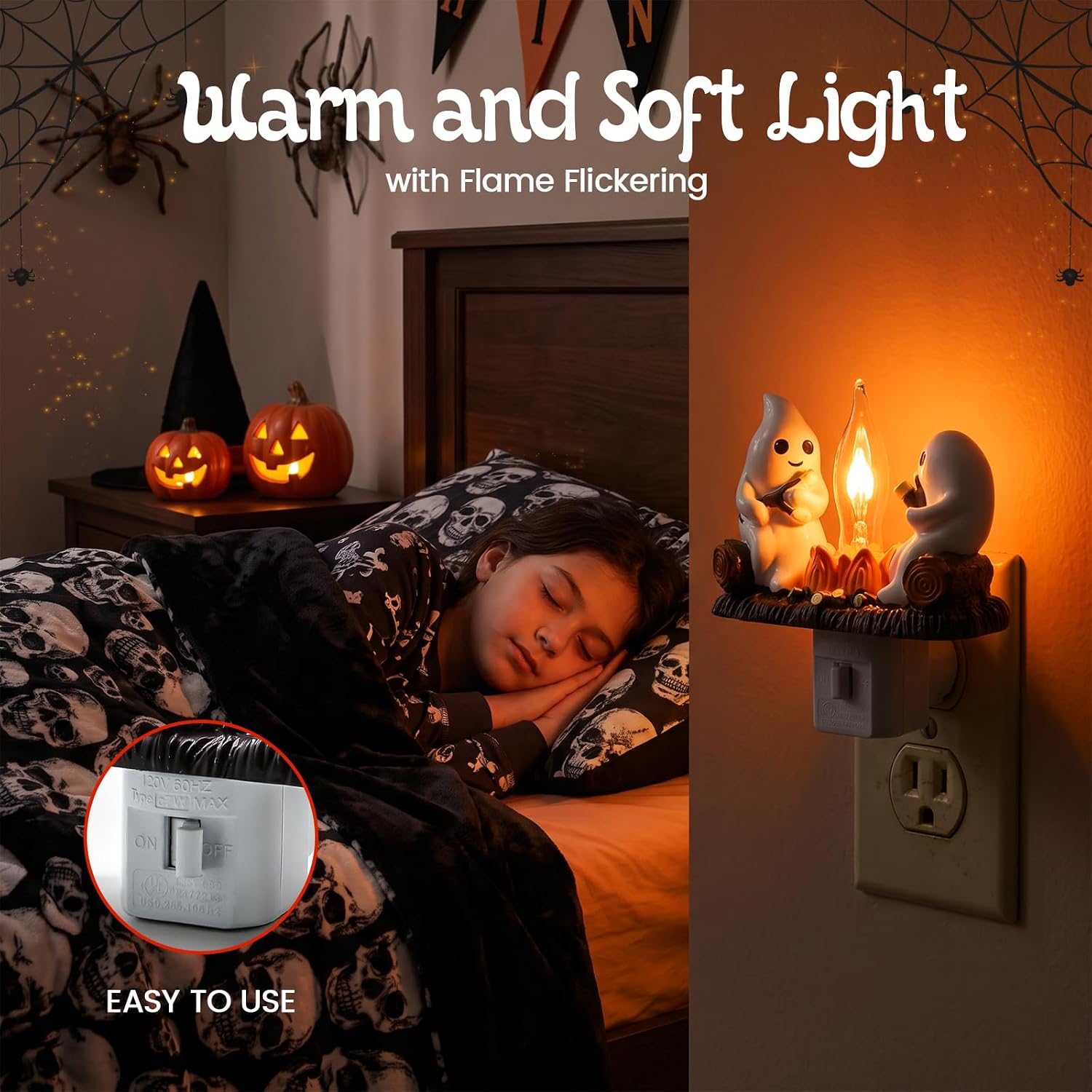 Warm soft light from ghost campfire night light