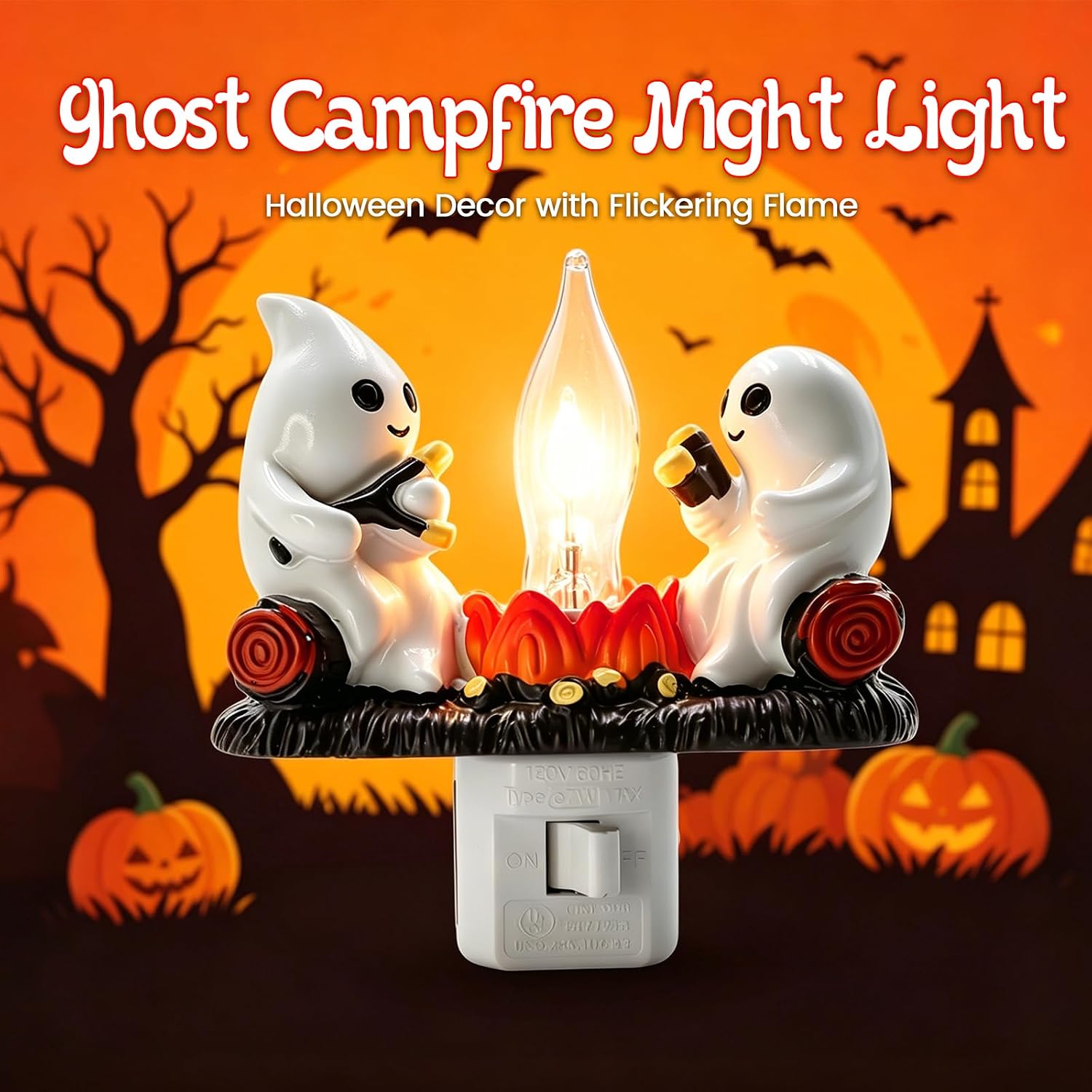 Ghost campfire night light with flickering flame