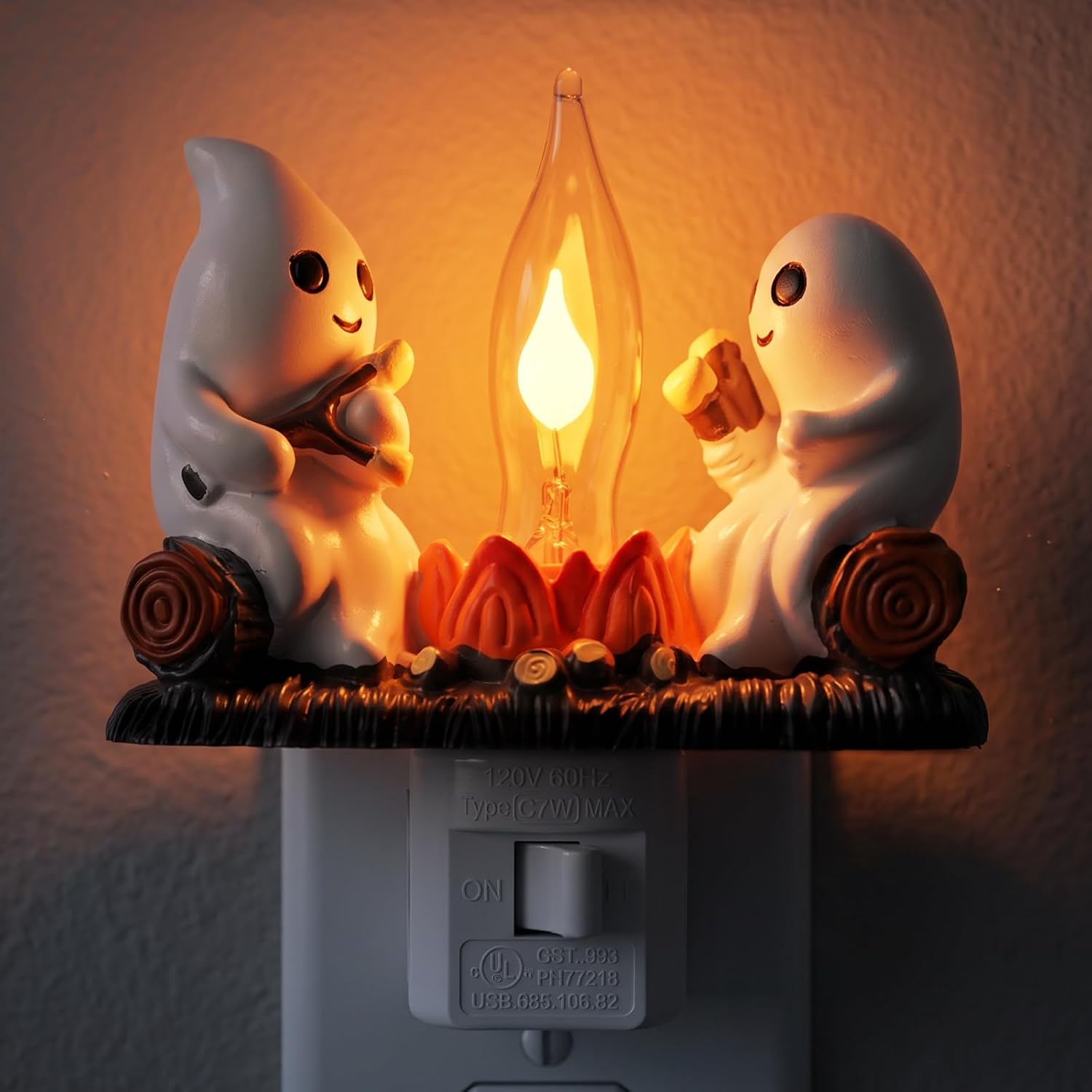 Halloween ghost campfire night light with warm flickering flame