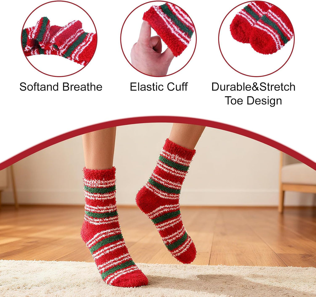 6 Pairs Christmas Fuzzy Socks Cozy Fluffy Winter Warm Slipper Socks for Womens Gifts Valentine's Day Gifts