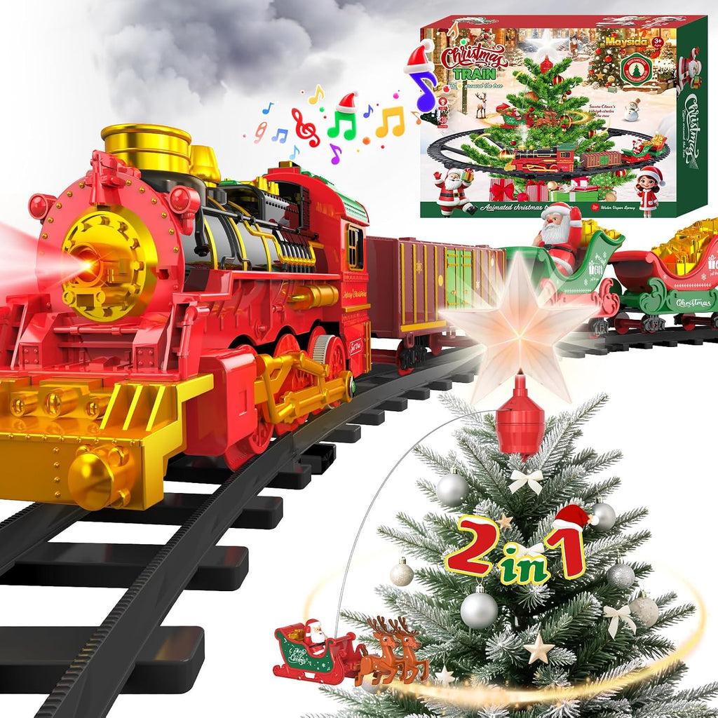 Christmas Tree Train Set with Lights, Smoke & Music