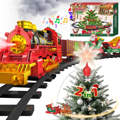 Christmas Tree Train Set with Lights, Smoke & Music